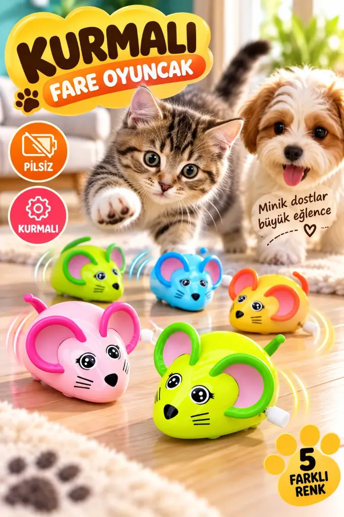 Kedi Köpek Plastik Kurmalı Fare Küçük