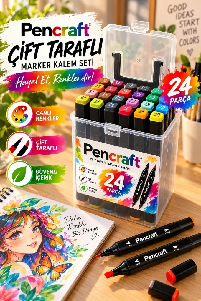 [PEN-008] 24 Pencraft Marker Boyama Seti Plastik Kutulu*50