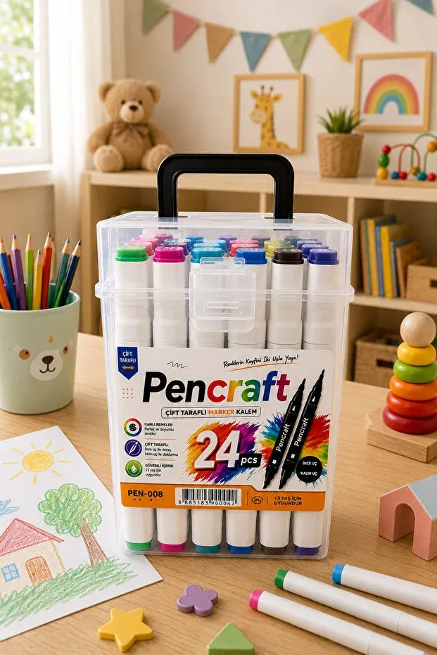 24 Lü Set Kutulu Beyaz Marker Kalem