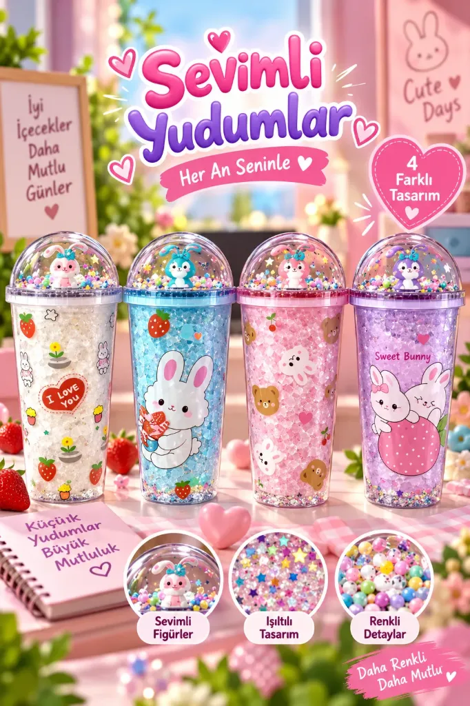 [MOS-109] Sevimli Tavşan Figürlü Pipetli Matara