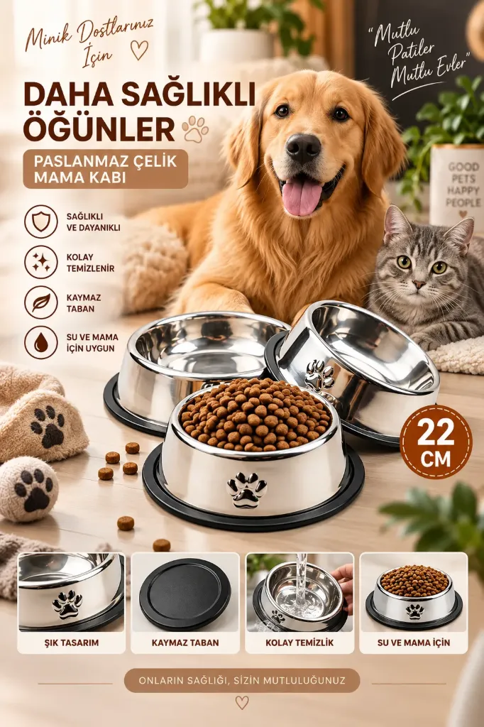 Kedi&Köpek Çelik Mama Kabı 22 Cm