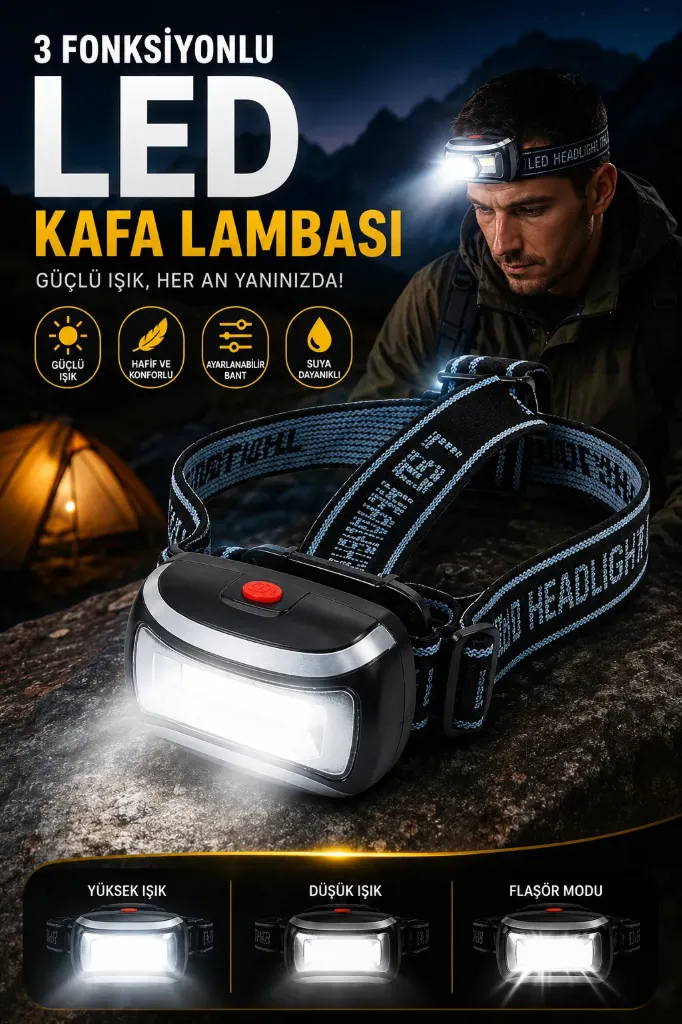 3 Fonksiyonlu Led Kafa Lambası Feneri