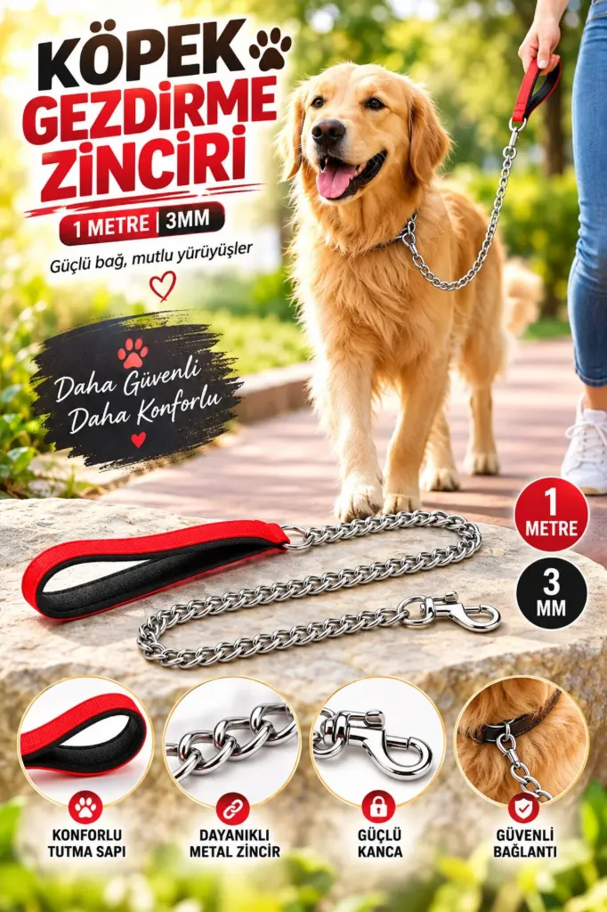 Köpek Gezdirme Zinciri 1 Metre 3mm
