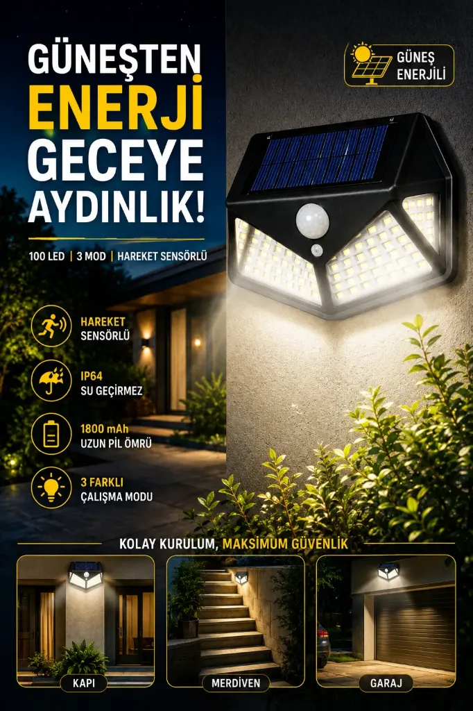 [FBS-372] Bahçe Aydınlatması Solar Lamba 100 Led *100