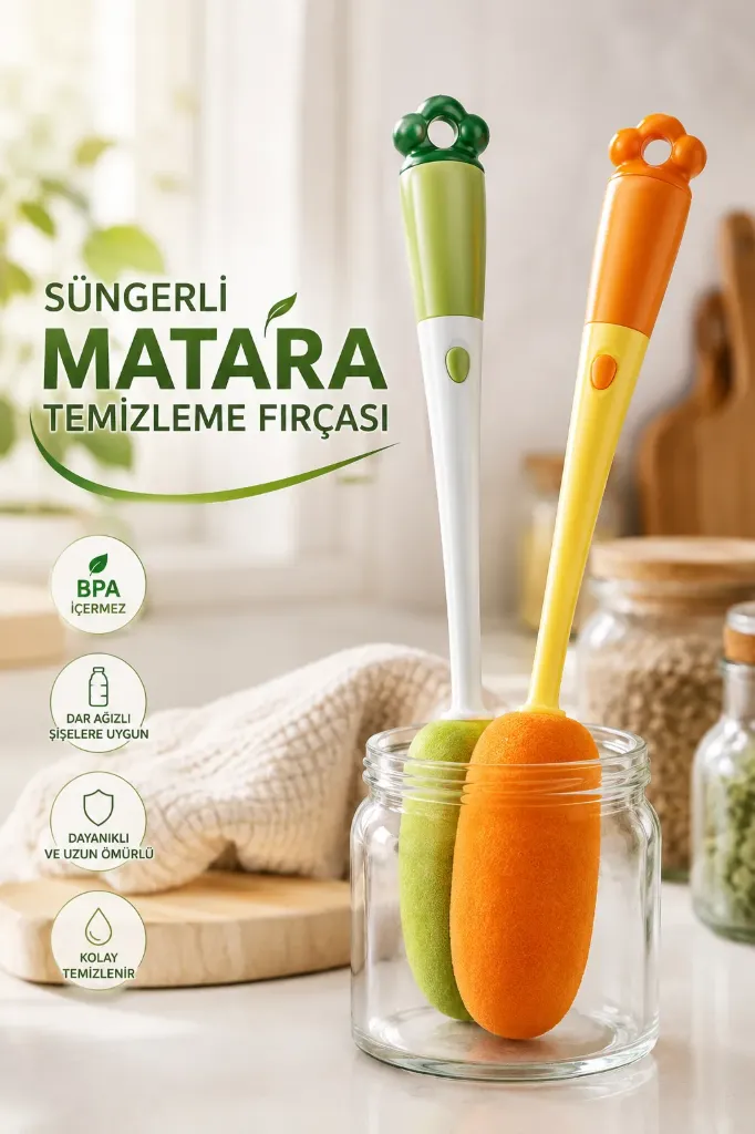 Süngerli Matara Temizleme Fırçası Çift Taraflı 30 Cm