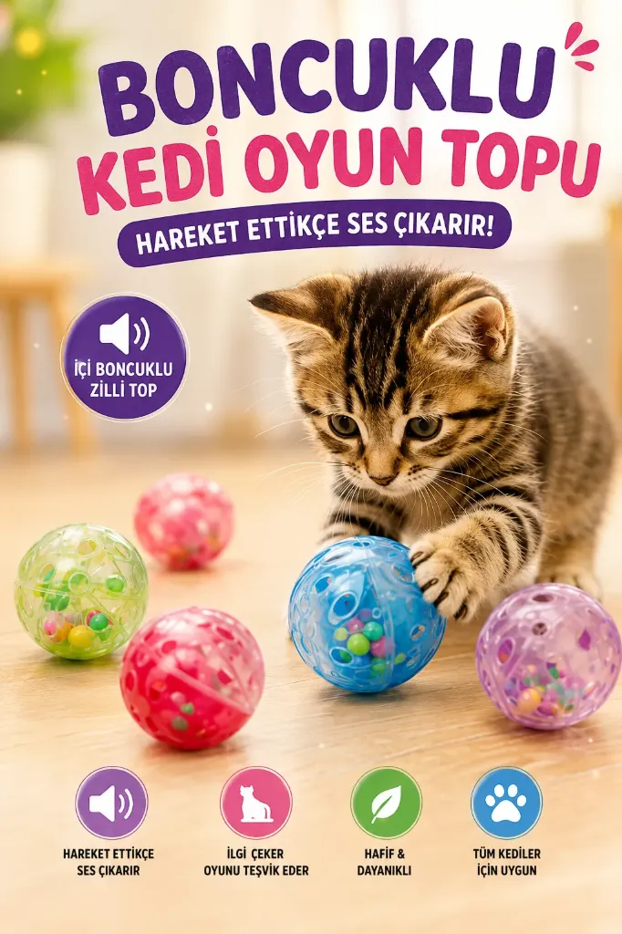 Plastik Kedi Oyun Topu 6 Lı Set