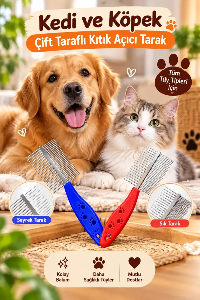 Kedi Köpek Kıtık Açıcı Tarak Çift Taraflı
