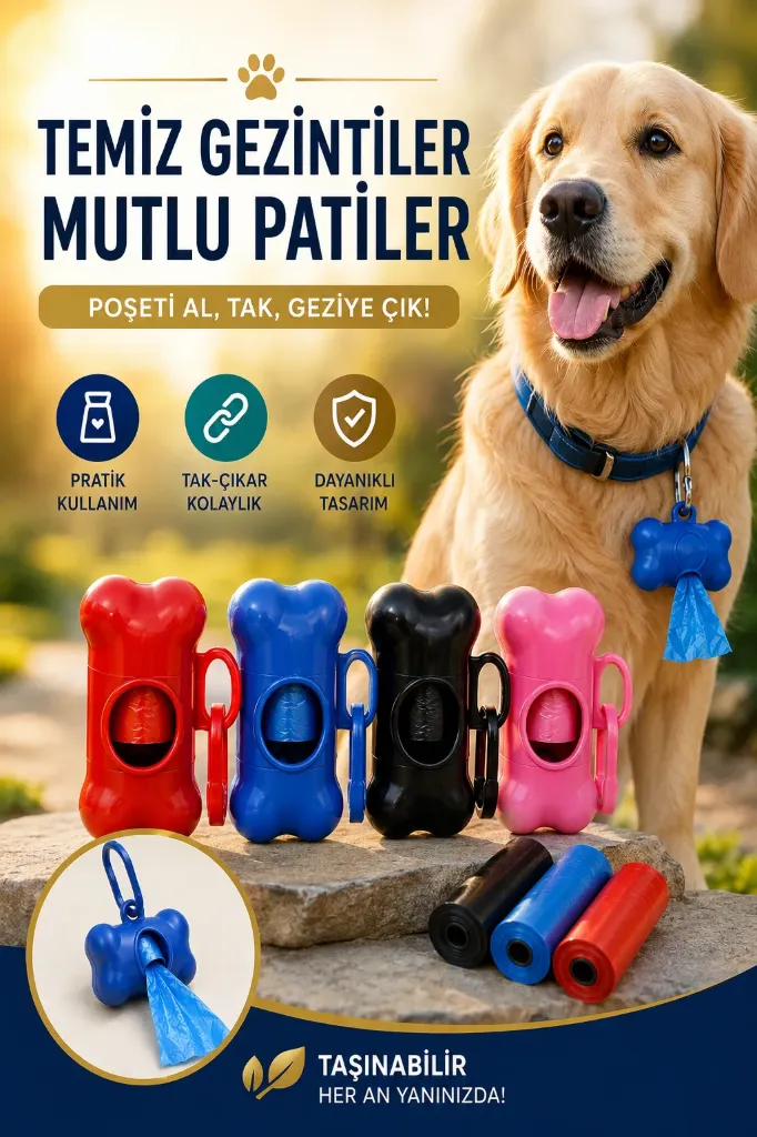 Plastik Kedi Köpek Dışkı Poşeti ve Boyunluk Kabı Set Kaka