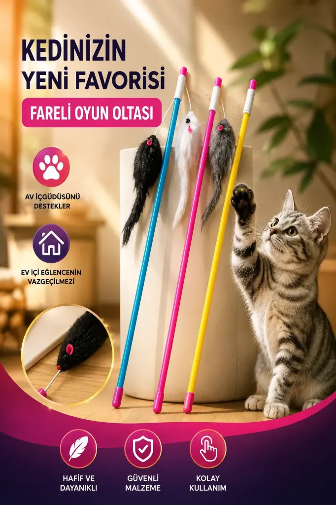 Plastic Cat Play Wand with Mouse
