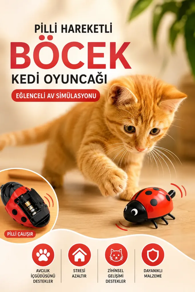 Kedi Oyuncağı Pilli Oynayan Böcek