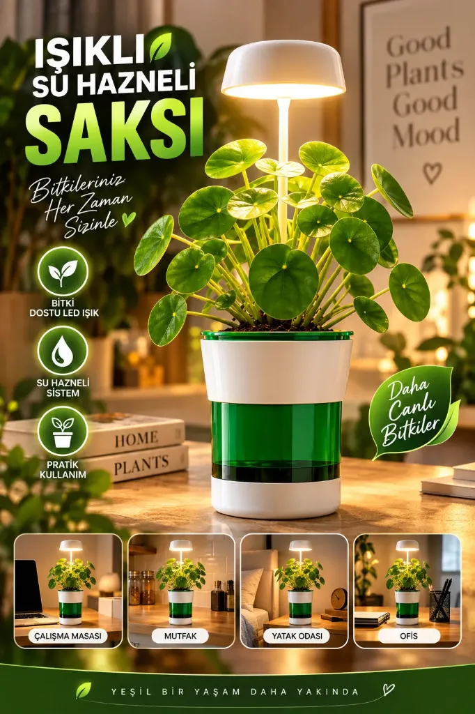 Yeni Nesil Işıklı Su Hazneli Saksı