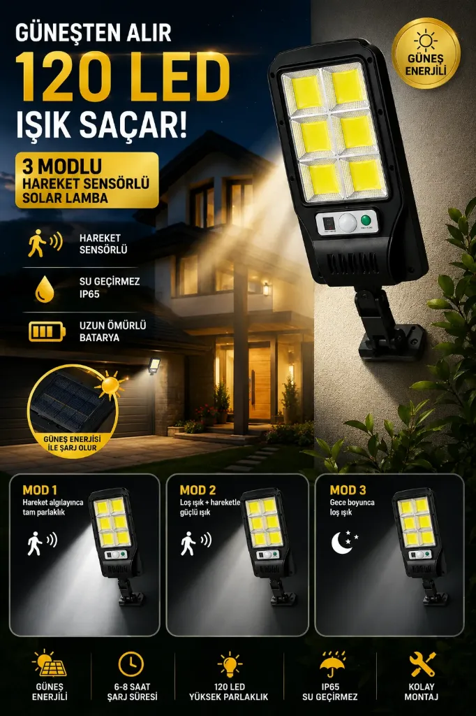 Solar Bahçe Aydınlatması 120 Led Büyük Boy