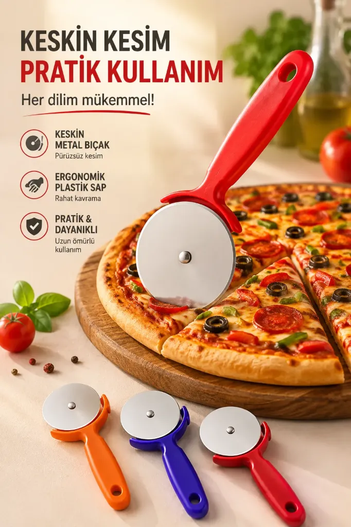 Platik Saplı Metal Pizza Dilimliyici
