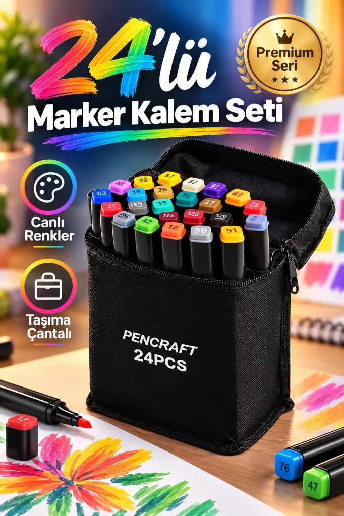 Pencraft Marker Kalem Seti 24 Lü Çantalı*60