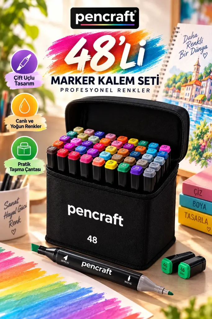 Pencraft Marker Boyama Kalemi 48 Li Çantalı *30