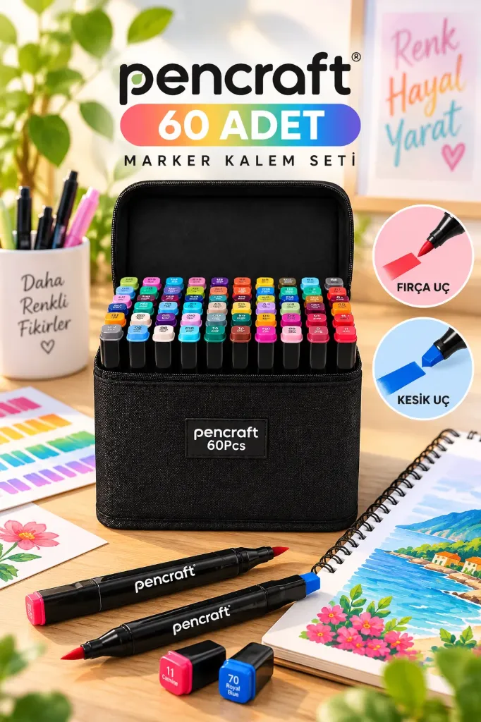 Pencraft Marker Boyama Kalemi 60 Lı Çantalı