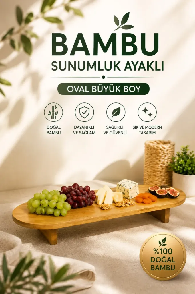 [FBS-771] Bambu Sunumluk Ayaklı Oval Büyük Boy 50x20x7 *12