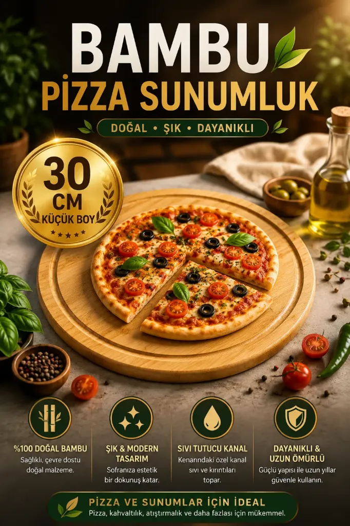 Bambu Altı Dönerli Pizza Sunumluk 30 Cm Küçük *12