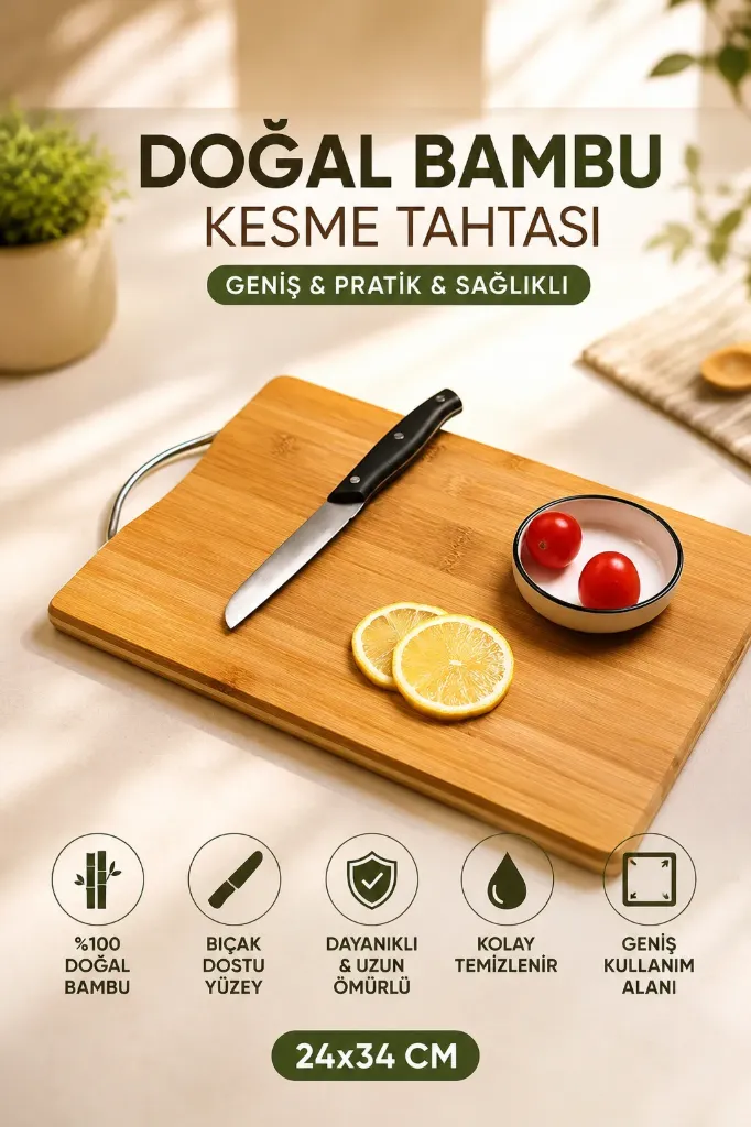 Bambu Ahşap Kesme Tahtası Büyük 24x34 *30
