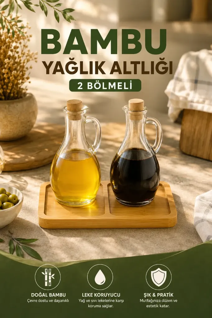 Bambu Yağlık Altlığı Kare 2 Bölmeli