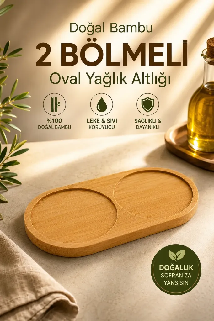 Bambu Yağlık Altlığı Oval 2 Bölmeli