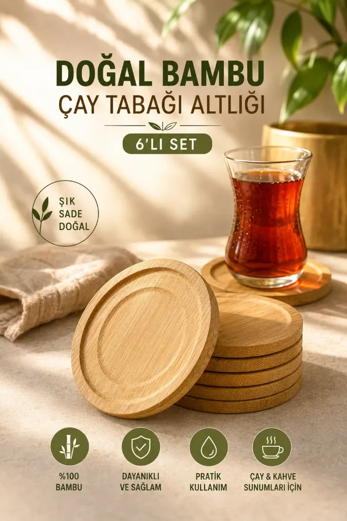 Bambu Çay Tabağı Altlığı 6 Lı Set Yuvarlak *96
