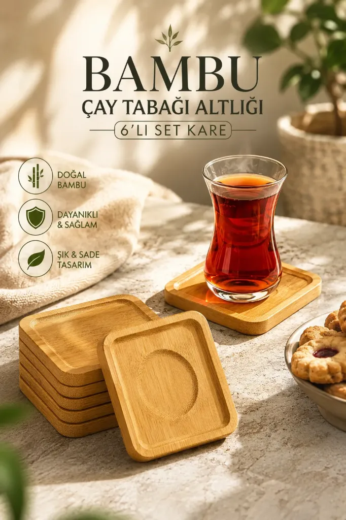 Bambu Çay Tabağı Altlığı 6 Lı Set Kare