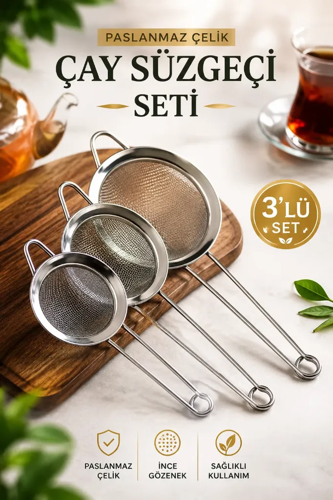 3 Lü Set Kulplu Çay Süzgeçi *240