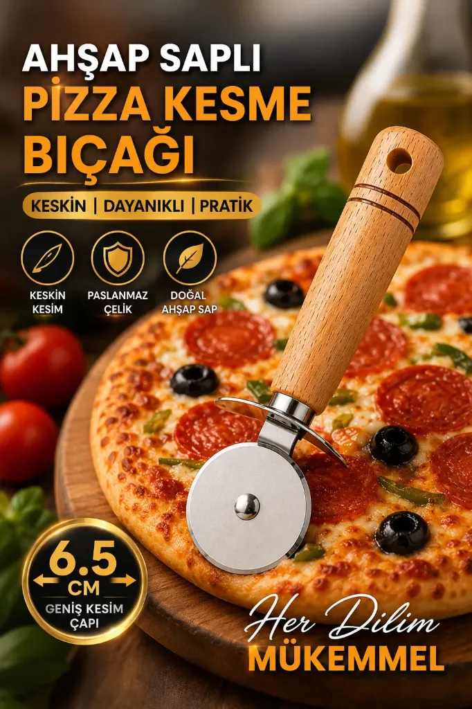 Ahşap Saplı Pizza Kesme Bıçağı 6.5 Cm