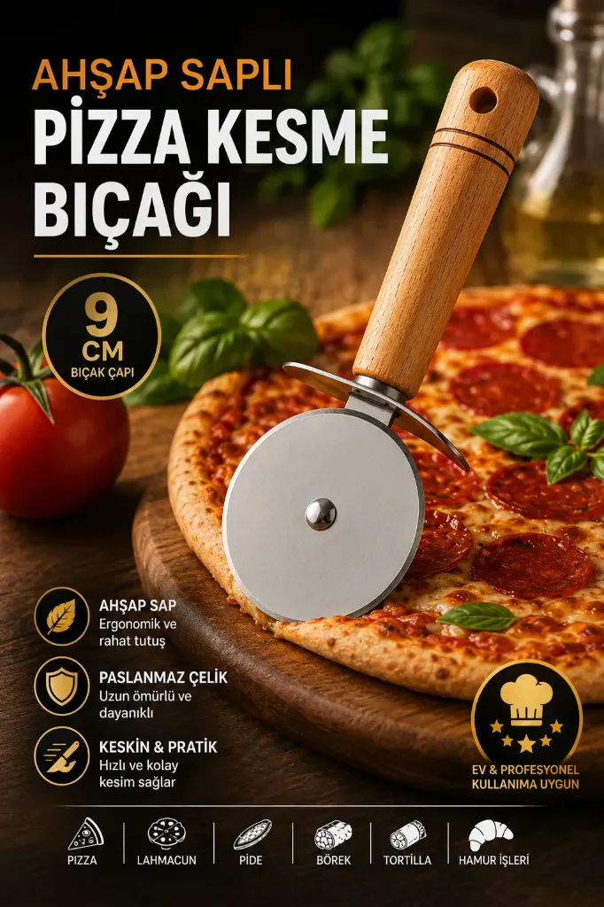 Ahşap Saplı Pizza Kesme Bıçağı 9 Cm *240