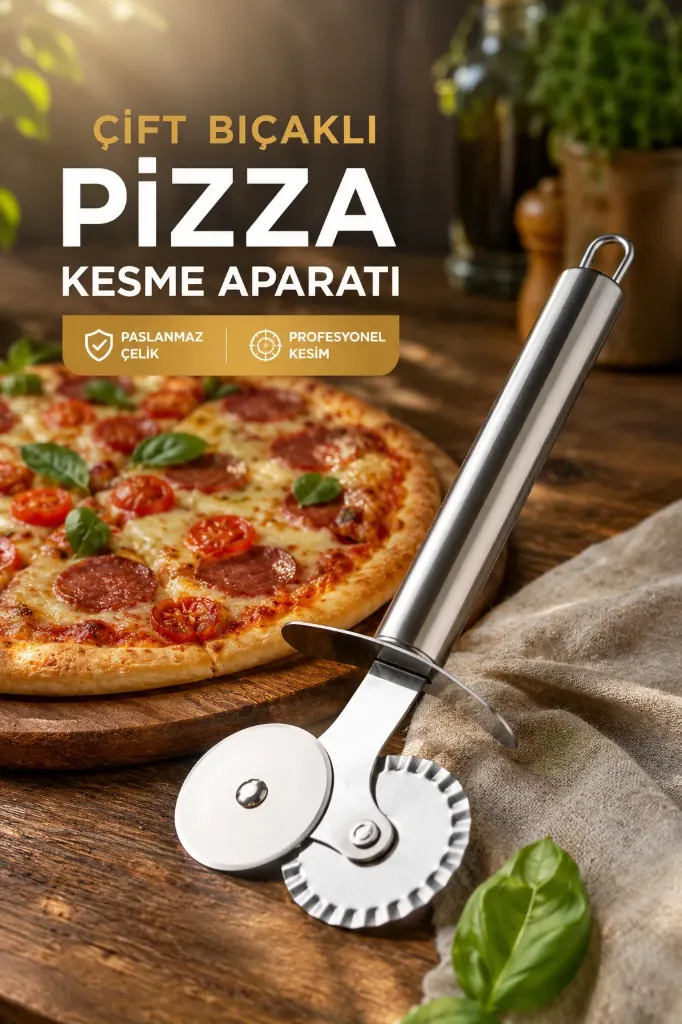 Metal Saplı Çift Bıçaklı Pizza Kesme