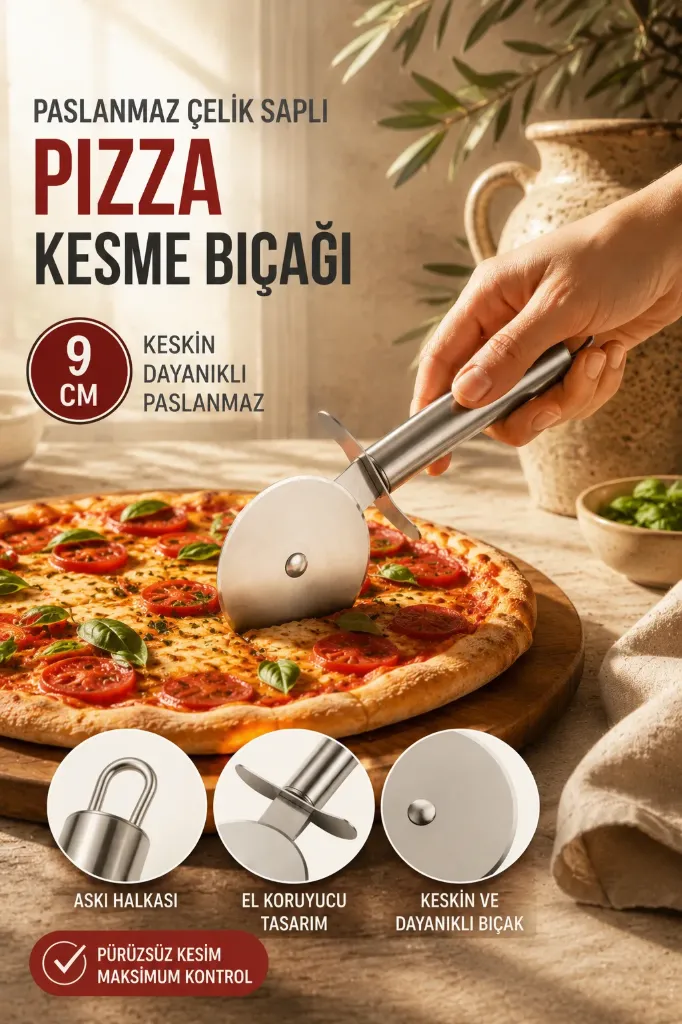 Metal Saplı Pizza Kesme Bıçağı 9 Cm