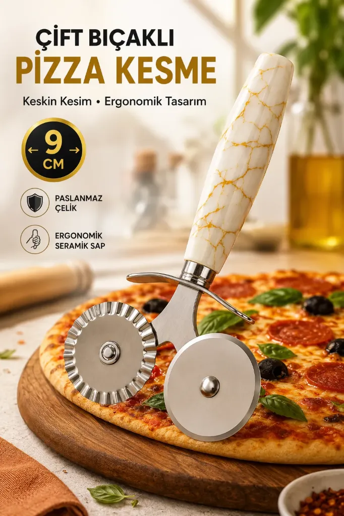Seramik Saplı Çift Bıçaklı Pizza Kesme