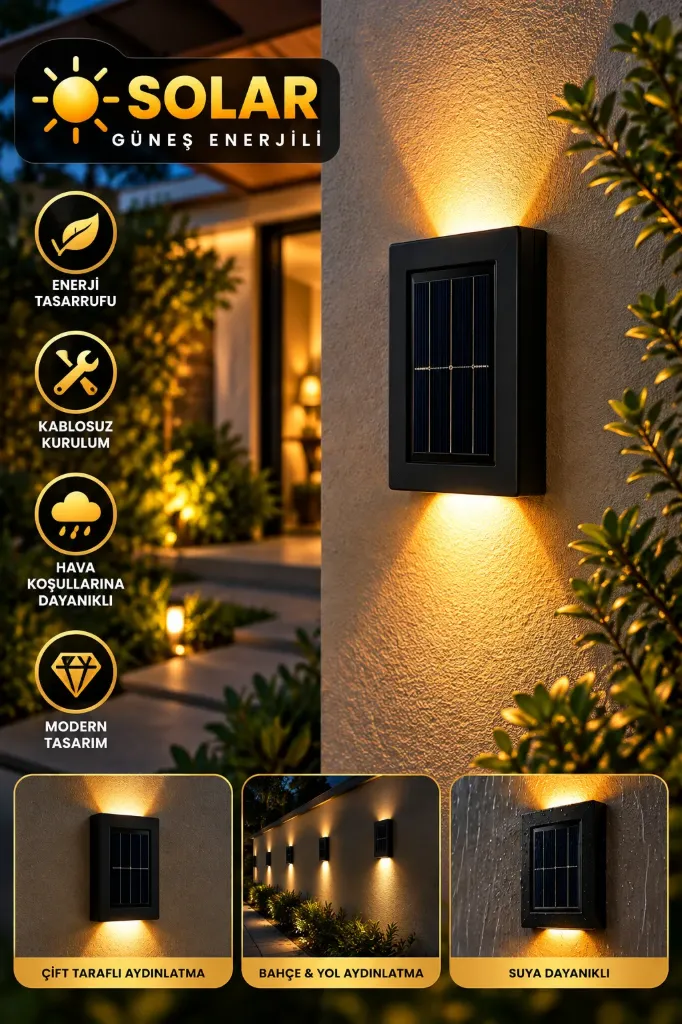 Solar Çift Taraflı Duvar Lambası