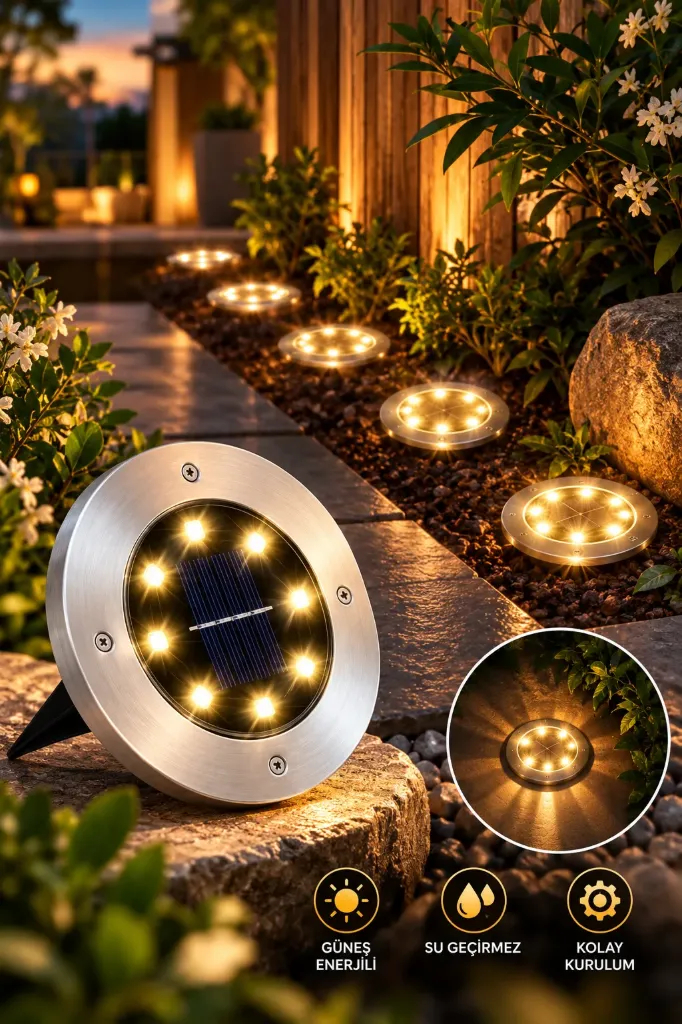 8 Ledli Solar Güneş Enerjili Lamba Kazık
