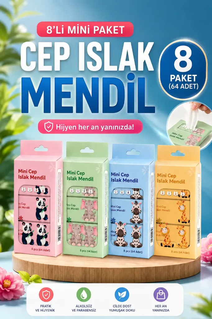 8 Li Mini Paket Cep Islak Mendil