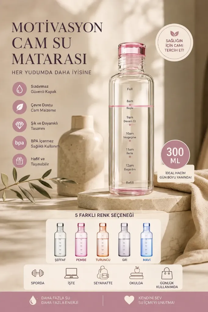 Motivasyon Cam Su Matarası 0.30 ml