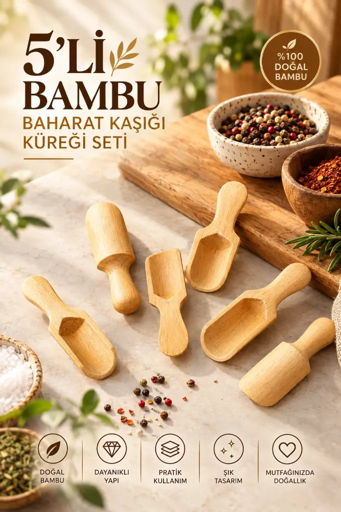 5 Li Bambu Baharat Kaşığı Kepçe *500