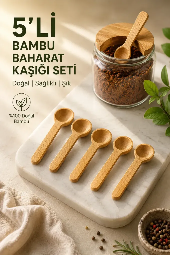 5 Li Bambu Baharat Kaşığı Yuvarlak