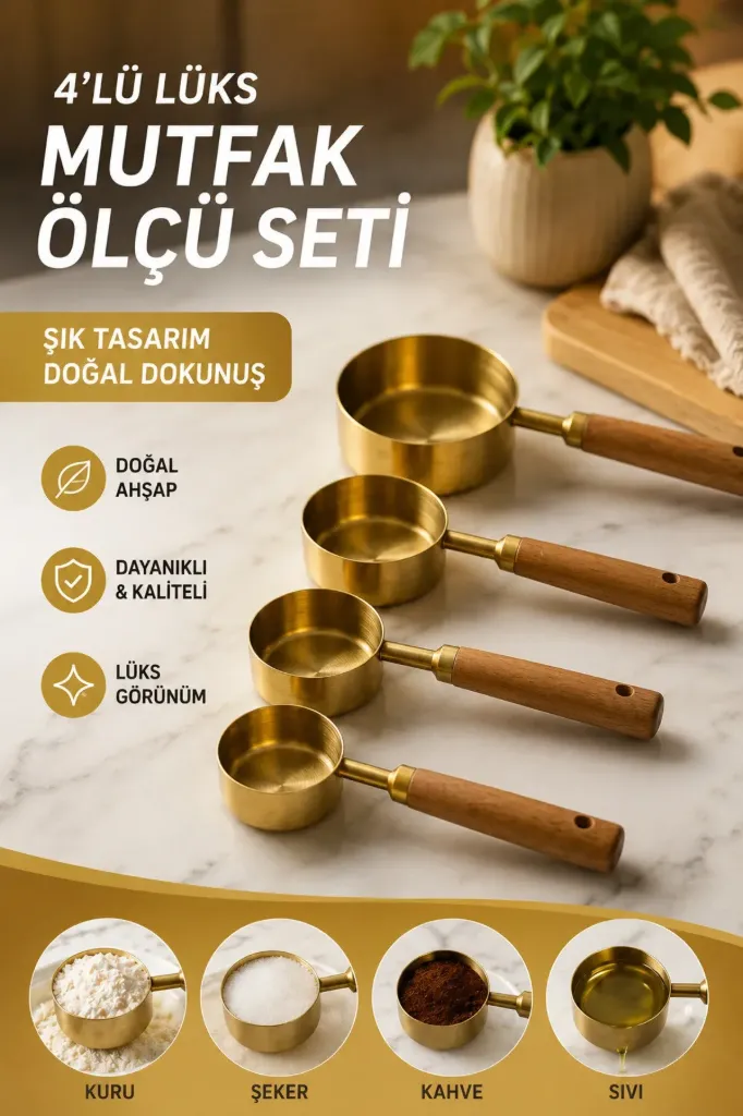 4 Lü Ölçü Kaşığı Bambu Saplı Büyük *48