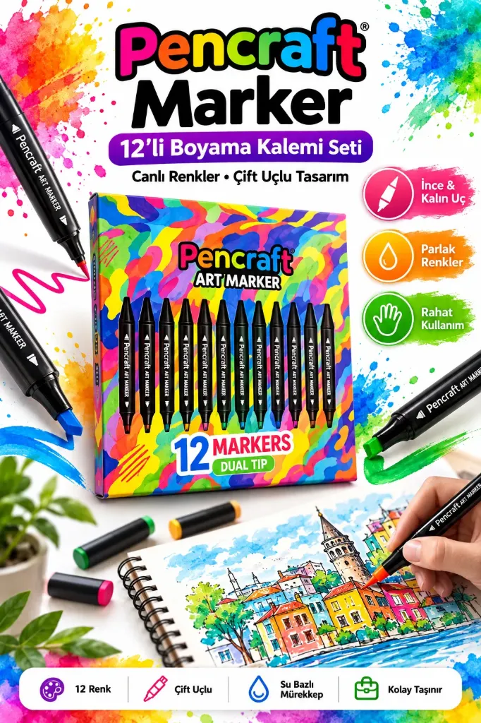Pencraft Marker Kalem Seti 12 Li Set Kutulu