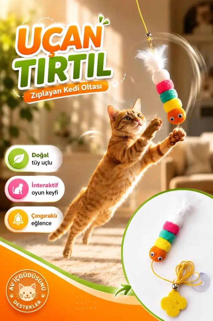 Kedi Oyuncak Asma Tırtıl Olta